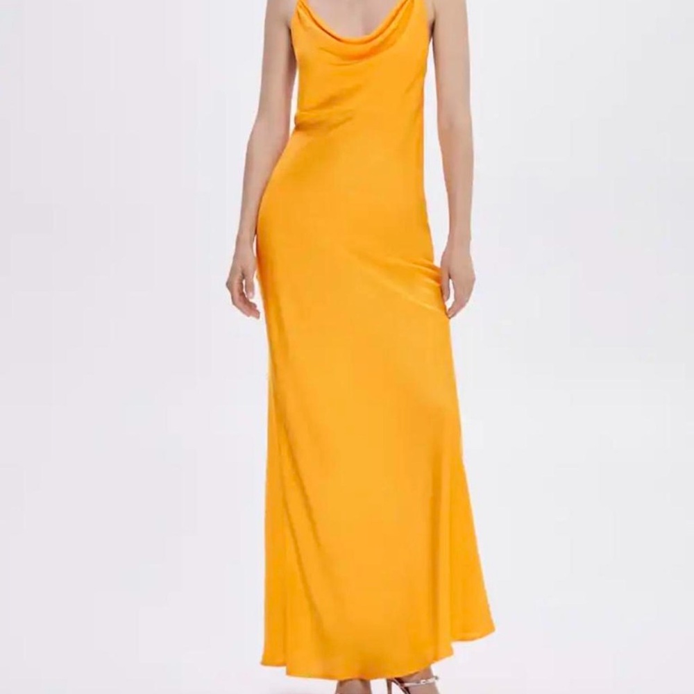 NWT Mango orange satin maxi slip dress